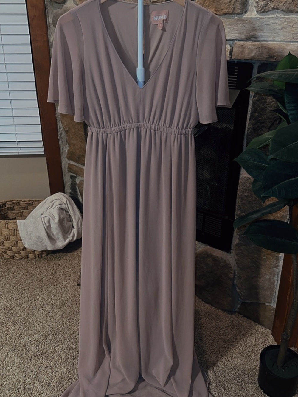 Flutter Sleeve Maxi Dress in Taupe